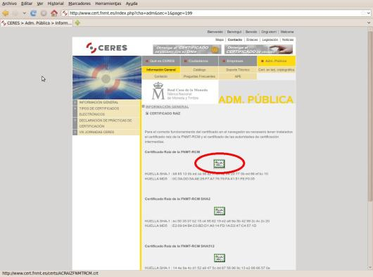 FNMT website with root certificates