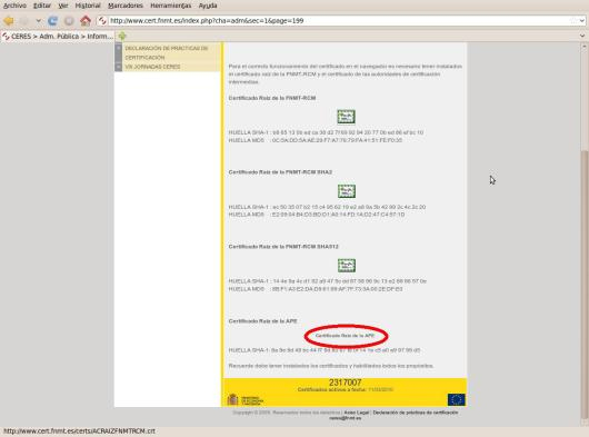 FNMT website: APE root certificate